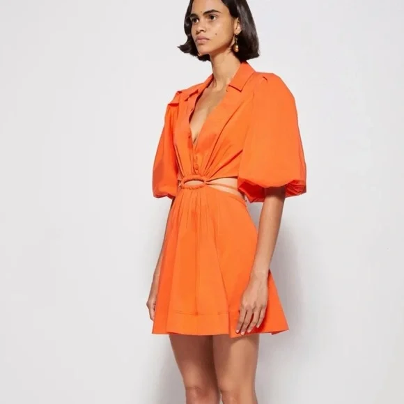 Jonathan Simkhai Aulora Orange Cutout Poplin Collared Mini Dress Size Medium - Picture 2 of 11
